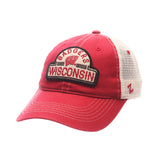 Wisconsin Badgers Zephyr Red & White Route Style Mesh Back Slouch Adj. Hat Cap - Sporting Up