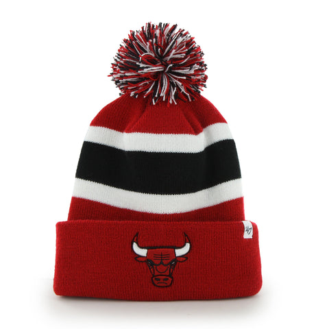 Shoppen Sie die Chicago Bulls 47 Brand Rot Weiß Schwarz Breakaway Cuff Poofball Beanie Mütze – sportlich