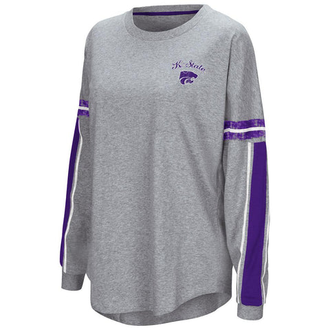 Camiseta ls extragrande gris "mástil" del coliseo de los wildcats del estado de Kansas para mujer - sporting up