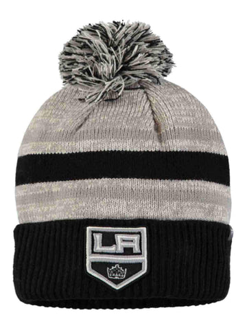 Los Angeles Kings Fanatics Tri-Tone Black Gray Red Cuff Poofball Beanie Hat Cap - Sporting Up