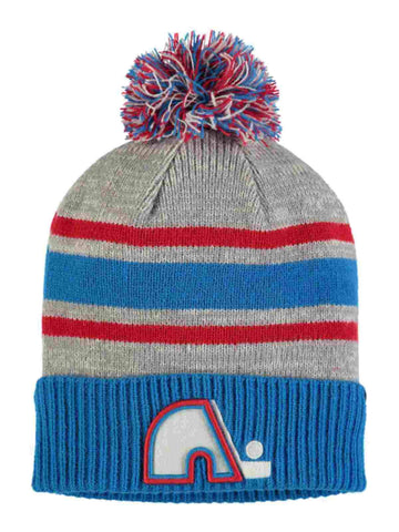 Shop Quebec Nordiques Fanatics Tri-Tone Vintage Hockey Cuffed Poofball Beanie Hat Cap - Sporting Up