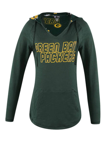 Handla green bay packers-koncept sport kvinnors gröna rutschkana ls t-shirt med huva - sporting up