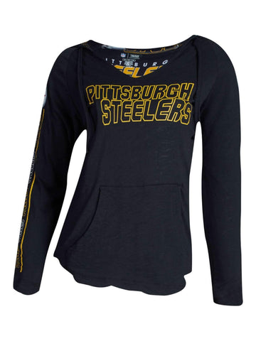 Shoppen Sie das schwarze Slide LS-Kapuzen-T-Shirt der Pittsburgh Steelers Concepts Sport für Damen – sportlich up
