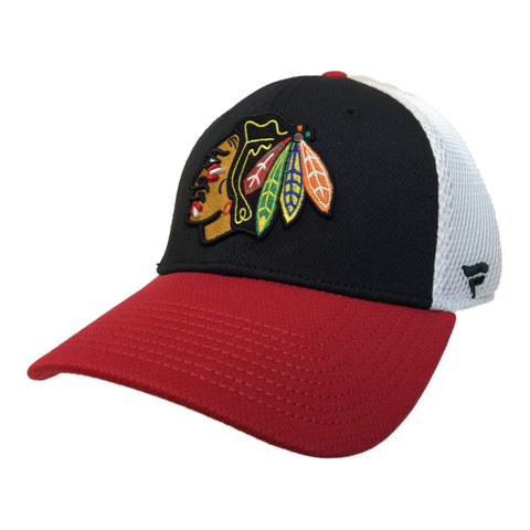 Chicago Blackhawks Fanatics schwarz-rote „ikonische“ Mesh-Mütze mit Stretch-Passform (M/L) – sportlich