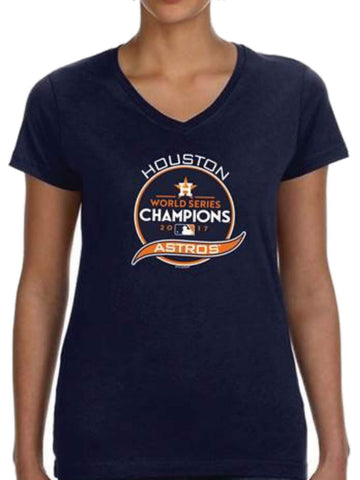 T-shirt à col en V bleu marine pour femmes, Champions de la série mondiale 2017 des Astros de Houston - Sporting Up