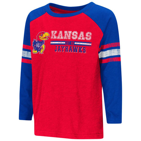 Rotes „Hidden Cavern“ LS-T-Shirt für Kleinkinder, Kansas Jayhawks Colosseum, für Jungen – Sporting Up
