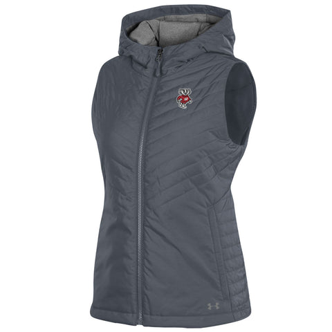 Wisconsin Badgers Under Armour Chaleco acolchado con capucha gris tormenta para mujer - sporting up