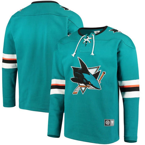San Jose Sharks Fanatics blaugrünes Fleece-Hockey-Trikot-Sweatshirt zum Schnüren – sportlich