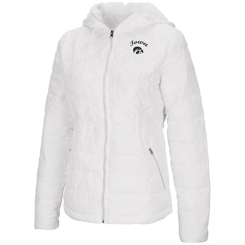 Shop Iowa Hawkeyes Colosseum WOMEN'S White "As You Wish" Hooded Puffer Jacket - Sporting Up