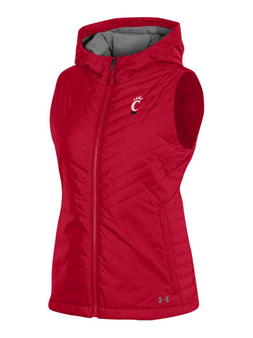 Shop Cincinnati Bearcats Under Armour WOMEN'S Red Storm Fitted Hooded Puffer Vest - Sporting Up
