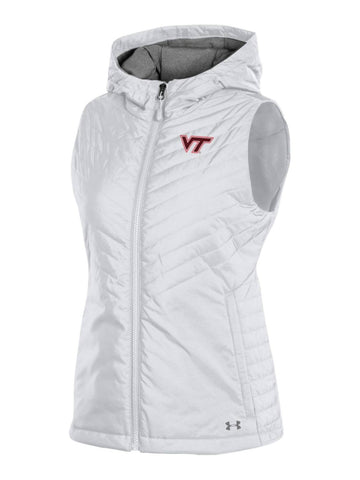 Virginia Tech Hokies Under Armour Damen-Pufferweste mit Kapuze in White Storm – sportlich