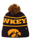 Iowa Hawkeyes Zephyr Bandit Knit Cuffed Black Gold Poof Ball Beanie Cap Hat - Sporting Up