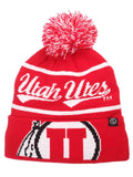 Utah Utes Zephyr Bandit Knit Red White Cuffed Poof Ball Beanie Cap Hat - Sporting Up