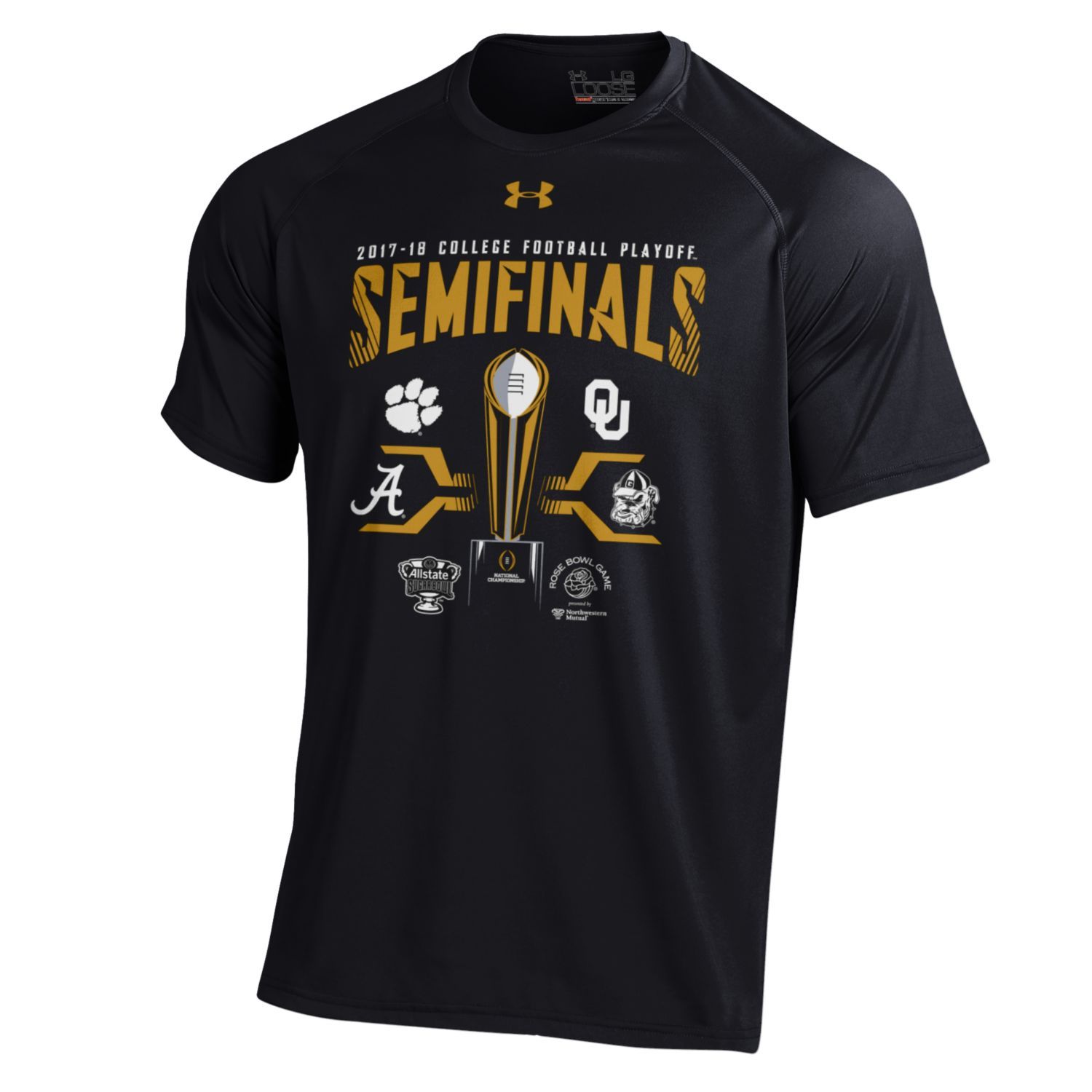 2018 College Football Playoff Under Armour 4 Team Logo Black Heatgear T- Shirt