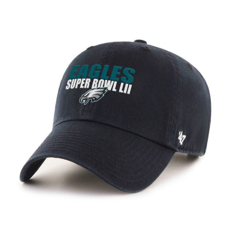 Philadelphia Eagles 2018 Super Bowl 52 LII 47 Brand Black Clean Up Adj. Hat Cap - Sporting Up