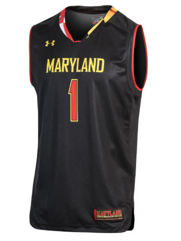 Maryland terrapins réplica de baloncesto under armour #1 camiseta negra - luciendo deportivo