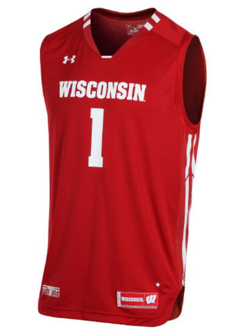 Handla Wisconsin grävling under pansar ncaa basket replika #1 röd tröja - sporting up