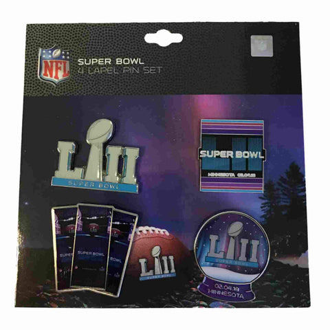 Compre Juego de pines de solapa para coleccionistas del Super Bowl 52 LII Pro Specialties Group 2018 (paquete de 4) - Sporting Up