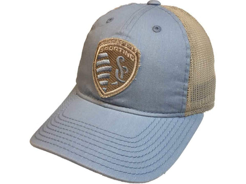 Sporting Kansas City Adidas Sun Bleached Blue Tan Mesh Snapback Slouch Hat Cap - Sporting Up
