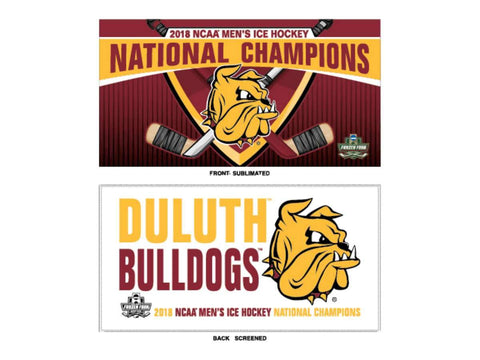 Achetez la serviette de vestiaire des quatre champions congelés de hockey des Bulldogs de Duluth du Minnesota 2018 - faire du sport
