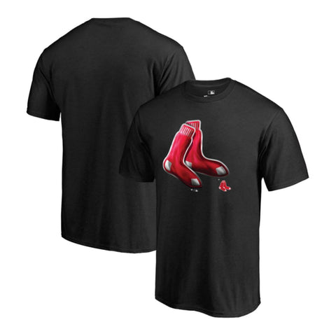Boston red sox fanáticos calcetines negros logo camiseta de manga corta 100% algodón - sporting up