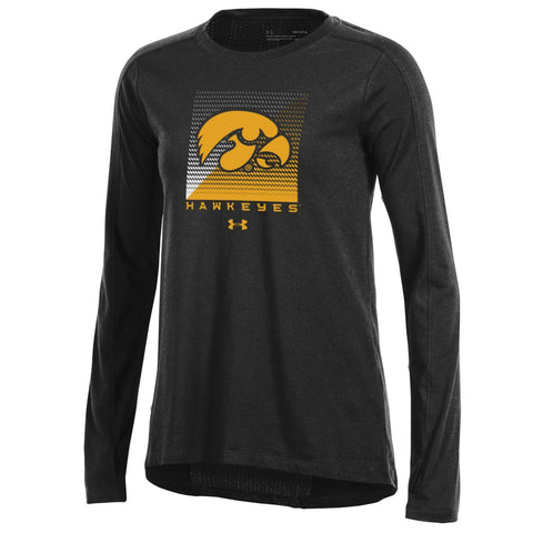 Iowa Hawkeyes Under Armour Damen-Langarm-T-Shirt mit schwarzem Mesh-Rücken – sportlich