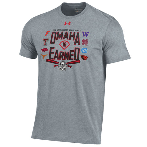 Shop 2018 NCAA College World Series CWS Under Armour 8 Team "Omaha is Earned" T-Shirt - Sporting Up