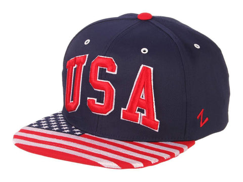 United States "USA" Flag Fourth of July Zephyr Navy Snapback Flat Bill Hat Cap - Sporting Up