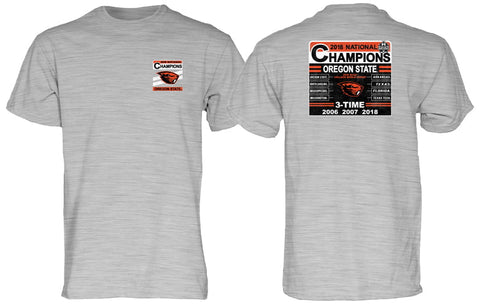 Kaufen Sie das graue T-Shirt „Oregon State Beavers 3-Time 2006 2007 2018 CWS Champions“ – sportlich