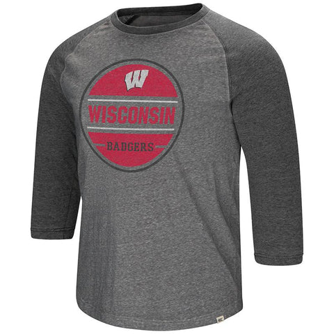 T-shirt raglan à manches 3/4 ultra doux gris bicolore Colisée des Badgers du Wisconsin - Sporting Up
