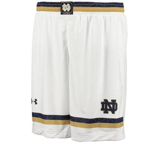 Compre pantalones cortos de rendimiento de lacrosse réplica blanca under armour de Notre Dame Fight Irish - sporting up