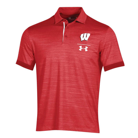 Achetez les Badgers du Wisconsin sous armure rouge heatgear lâche sideline ventilé playoff polo - sporting up