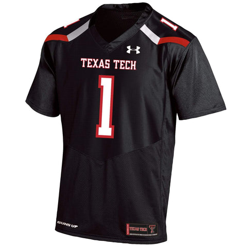 Texas tech red raiders under armour black #1 réplica de camiseta de fútbol lateral - luciendo deportivo