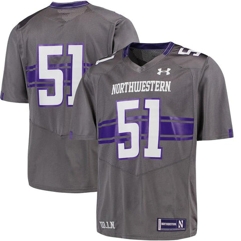 Northwestern wildcats under armour gris # 51 réplica de camiseta de fútbol lateral - luciendo deportivo