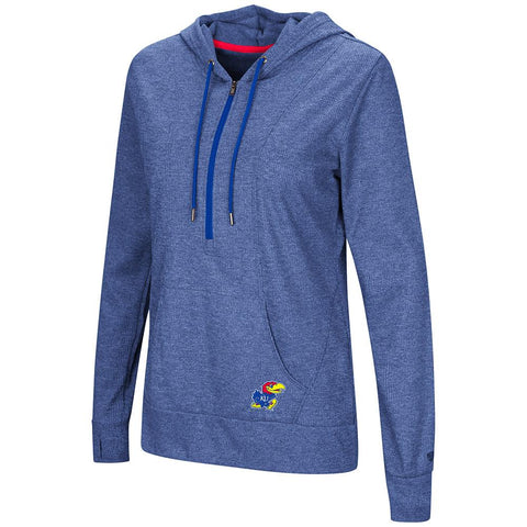 Kansas jayhawks "socker" 1/2 termisk hoodie-t-shirt med dragkedja för kvinnor - sportig