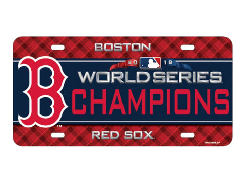 Plaque d'immatriculation incrustée Wincraft des champions de la série mondiale MLB des Red Sox de Boston 2018 - Sporting Up
