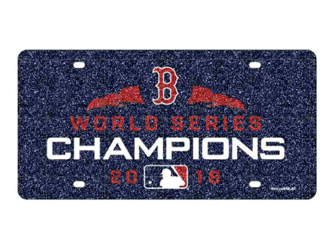 Plaque d'immatriculation incrustée de paillettes des champions de la série mondiale MLB des Red Sox de Boston 2018 - Sporting Up