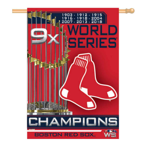 Shop Boston Red Sox 9-Time MLB World Series Champions WinCraft 1-Sided Vertical Flag - Sporting Up