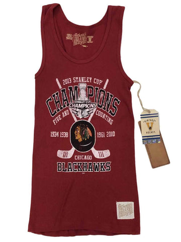 Chicago Blackhawks Retro Brand WOMEN Red 2013 Stanley Cup Champs Ribbed Tank - Sporting Up