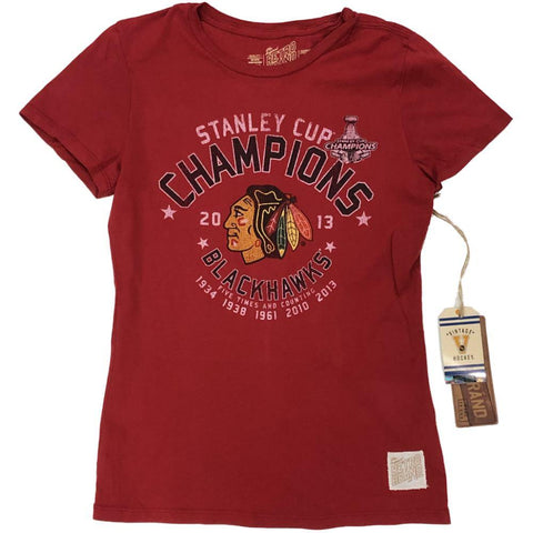 Chicago blackhawks retromärke röd 2013 stanley cup 5 time champs t-shirt - sportig