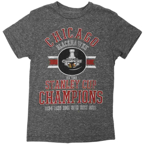Chicago blackhawks retromärke youth boys 6 time stanley cup champions t-shirt - sporting up