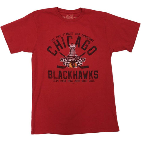 Chicago Blackhawks Retro Brand 6 Time 2015 Stanley Cup Champions Trophy T-Shirt - Sporting Up