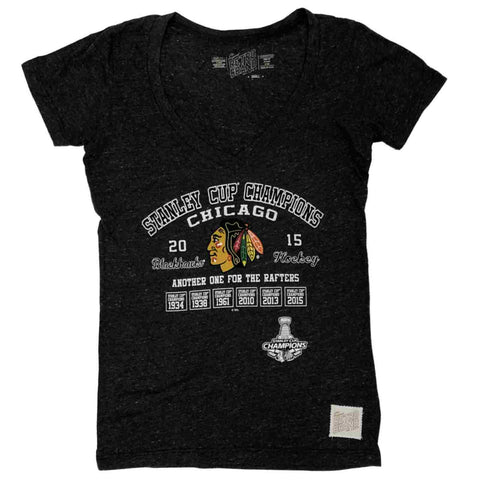 Chicago Blackhawks Retro Brand WOMEN 2015 Stanley Cup Champs Banner T-Shirt - Sporting Up