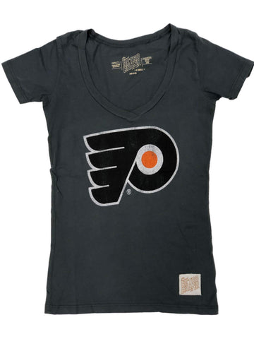 T-shirt à manches courtes et col en V en coton gris pour femmes de la marque rétro des Flyers de Philadelphie - Sporting Up