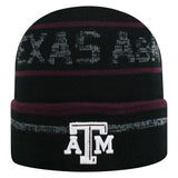 Texas A&M Aggies TOW Black Striped "Effect" Style Cuffed Knit Beanie Cap - Sporting Up