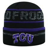 TCU Horned Frogs TOW Black Striped "Effect" Style Cuffed Knit Beanie Cap - Sporting Up