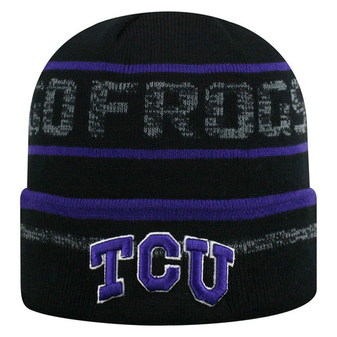 Shop TCU Horned Frogs TOW Black Striped "Effect" Style Cuffed Knit Beanie Cap - Sporting Up