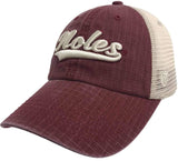 Les séminoles de l'État de Floride remorquent une casquette de chapeau souple snapback en maille grenat « raggs » - faire du sport