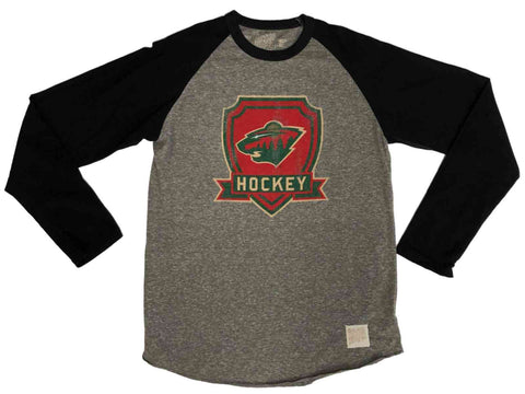 Shoppen Sie das zweifarbige langärmlige Baumwoll-T-Shirt „Minnesota Wild Retro Brand“ in Grau und Schwarz – sportlich