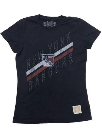New York Rangers Retro-Marken-Damen-T-Shirt in Marineblau mit Vintage-Ärmeln – sportlich